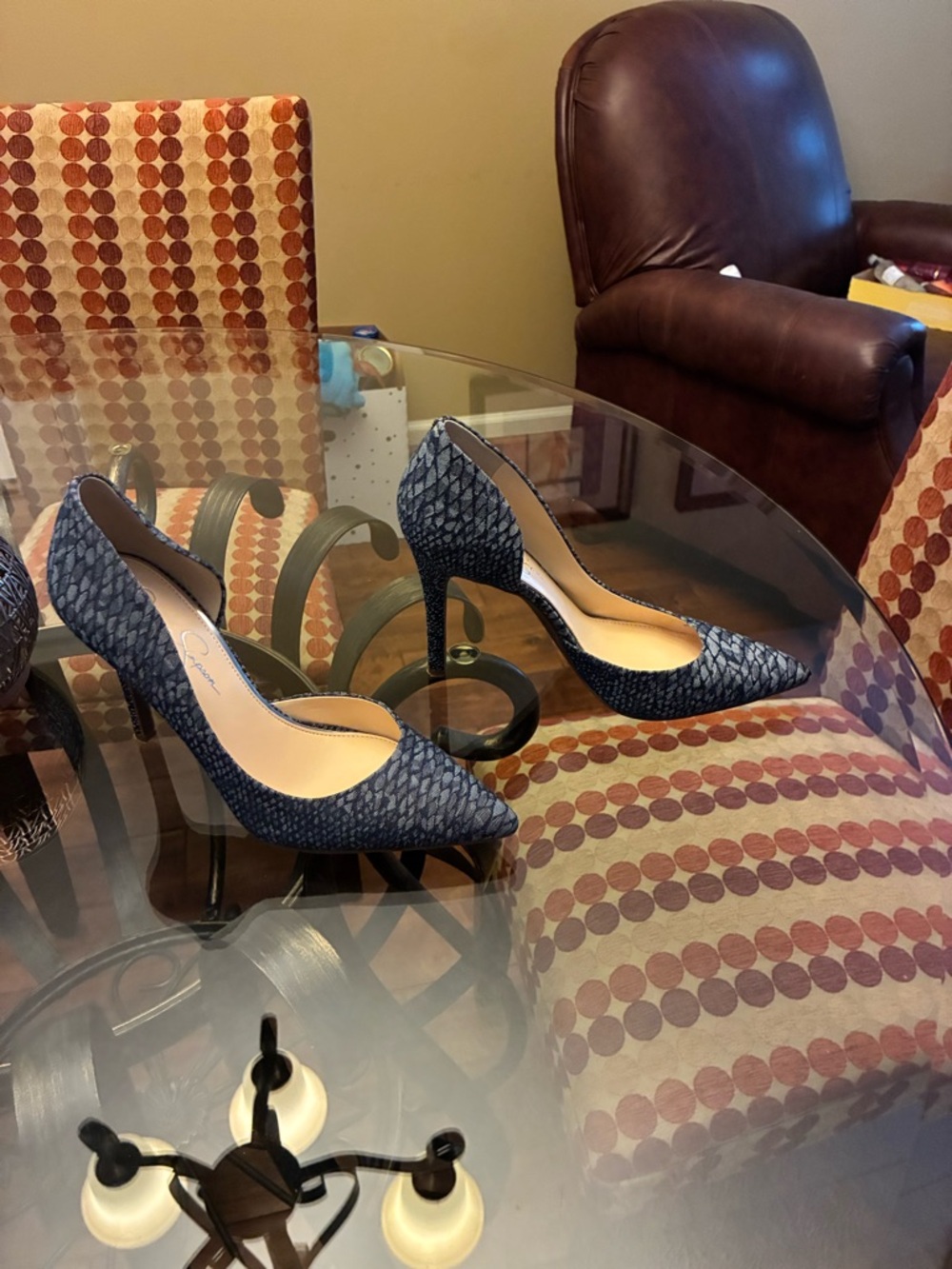 Jessica Simpson Blue Patterned Pointed Toe Pumps - Picture 2 of 3